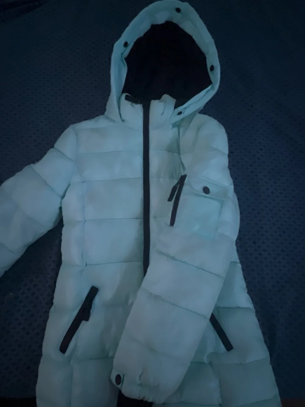 Justice Light Blue Puffer Jacket with Brown Faux Fur Trim Hood